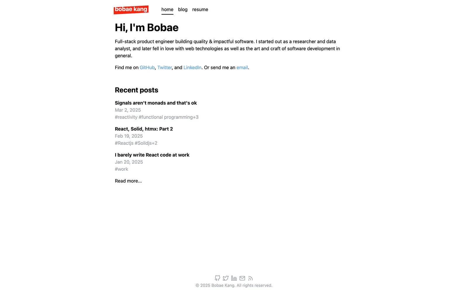 Screenshot of BobaeKang.com