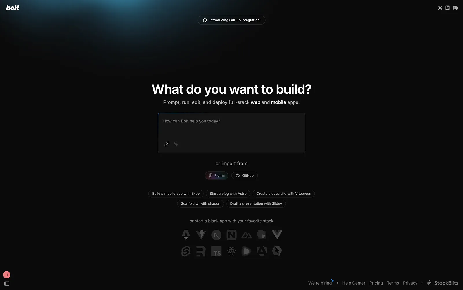 Screenshot of Bolt.new