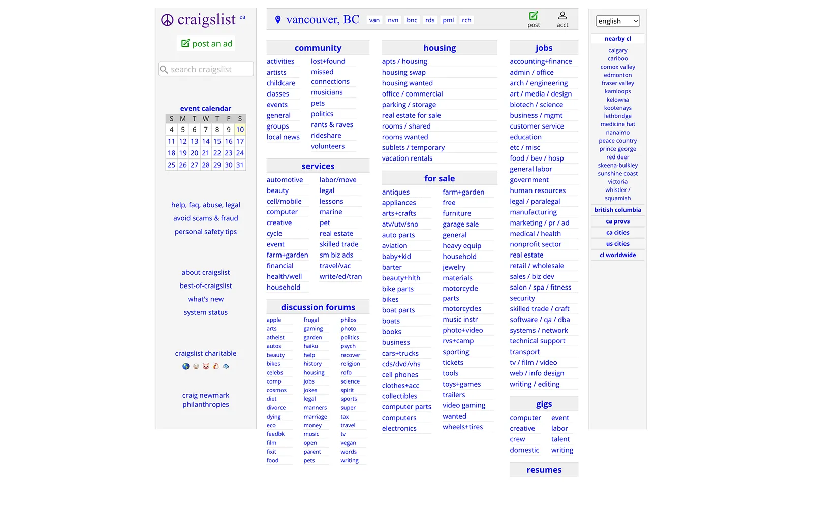 Screenshot of CraigsList.org