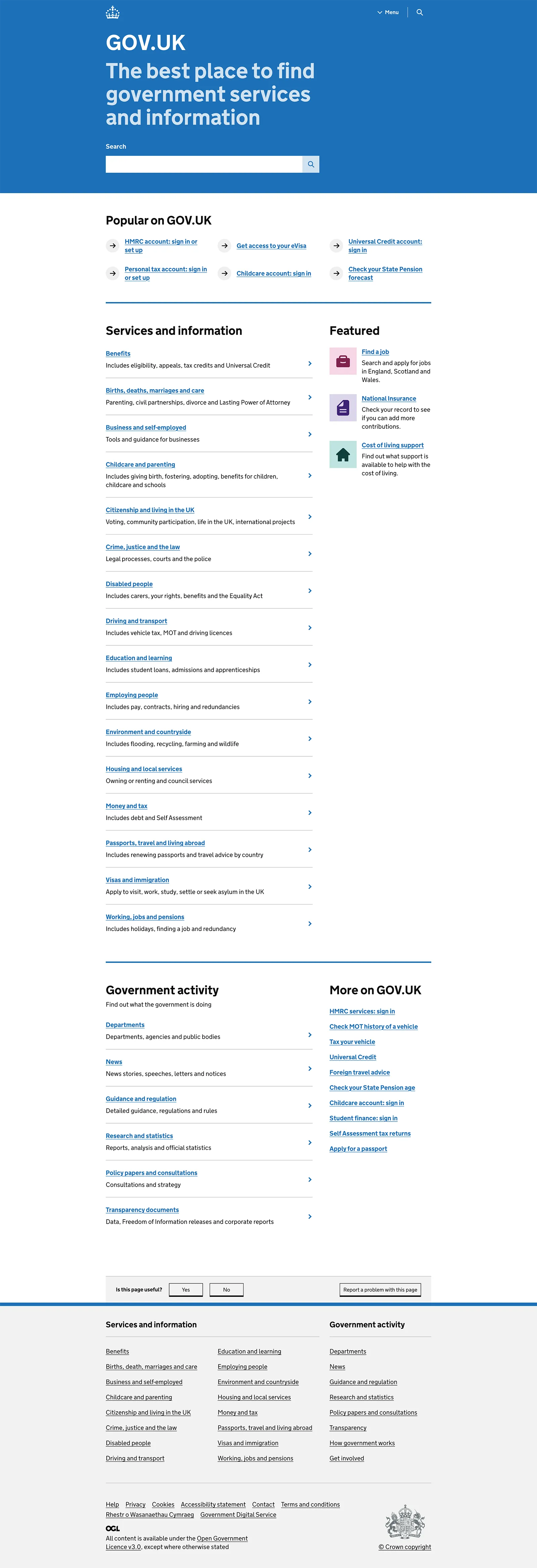 Screenshot of Gov.uk