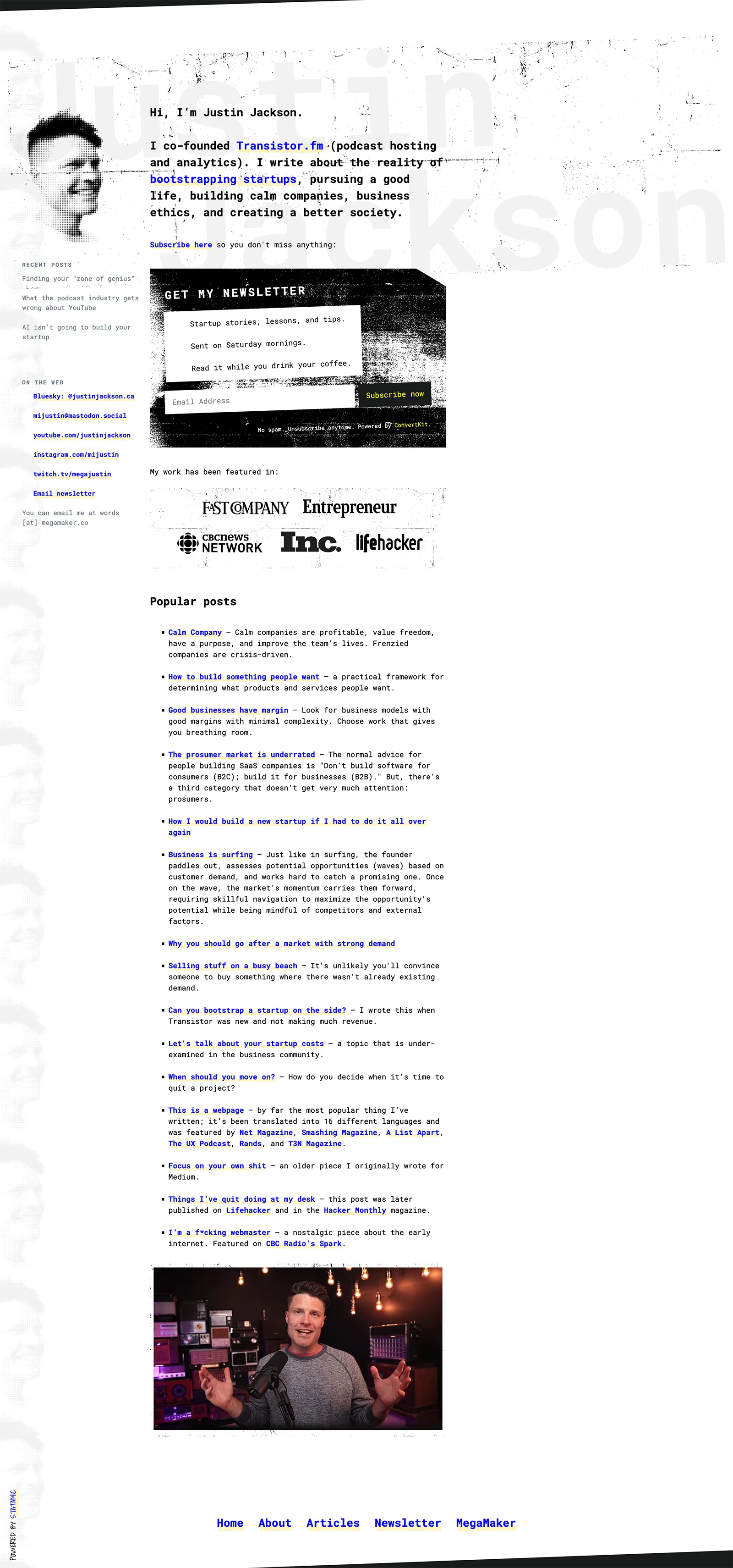 Screenshot of JustinJackson.ca