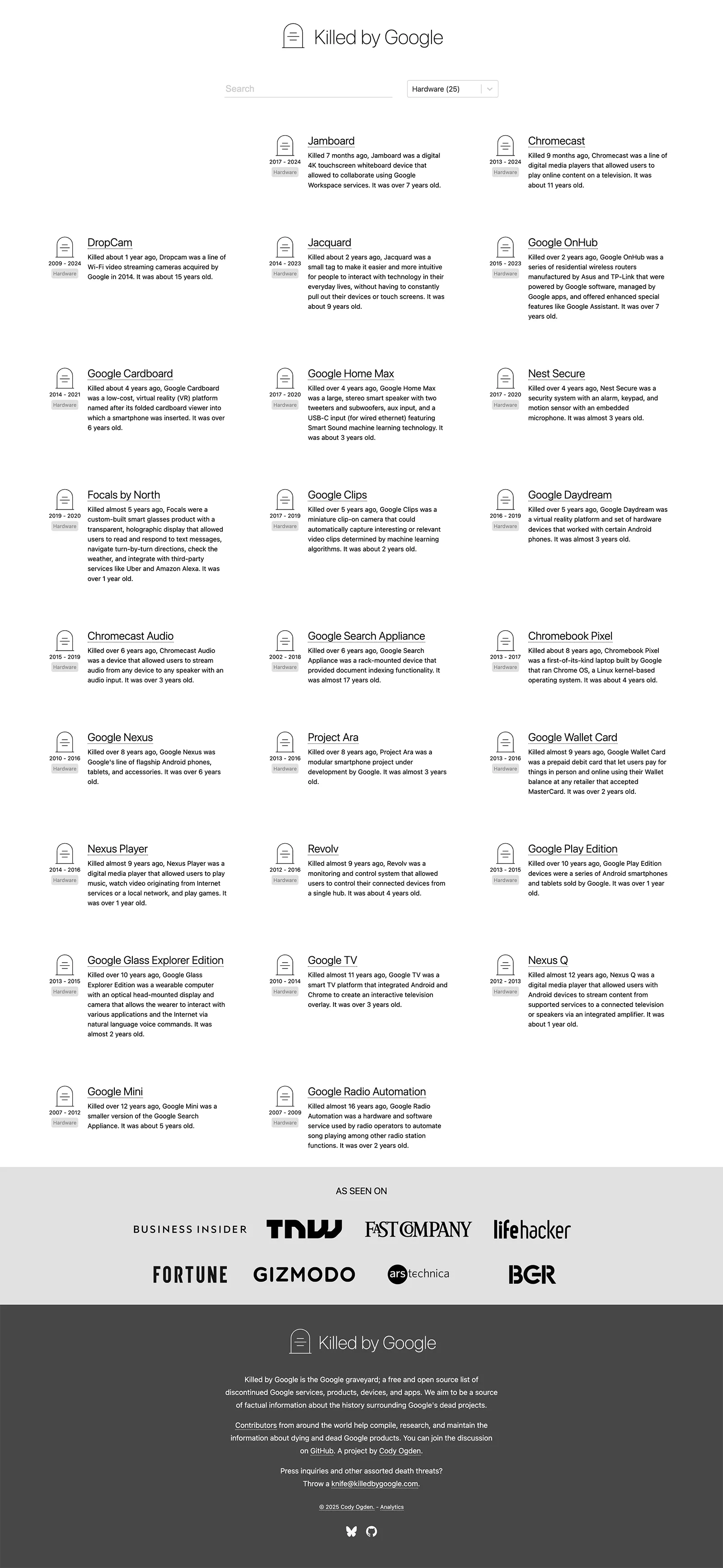 Screenshot of KilledByGoogle.com