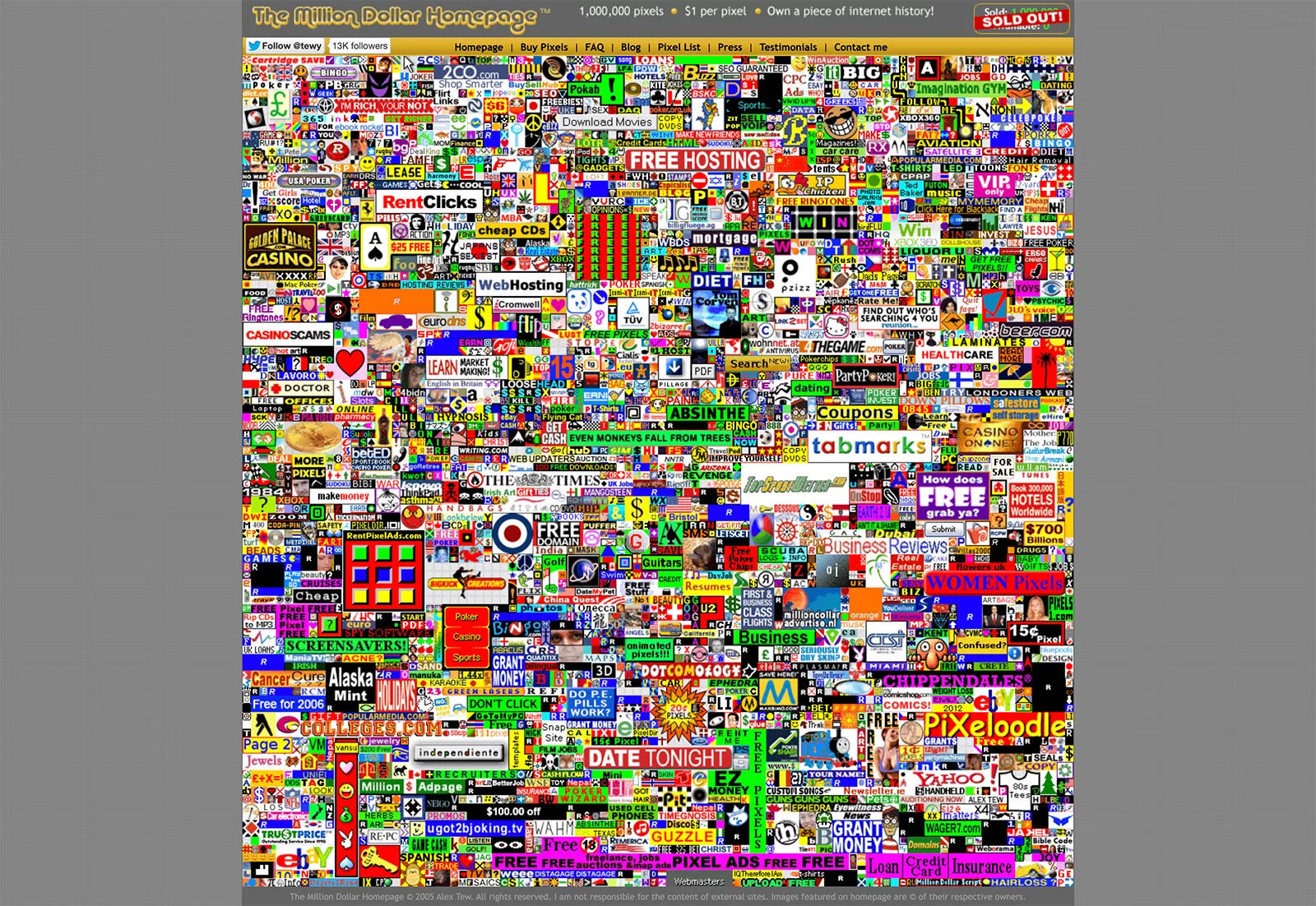 Screenshot of MillionDollarHomepage.com