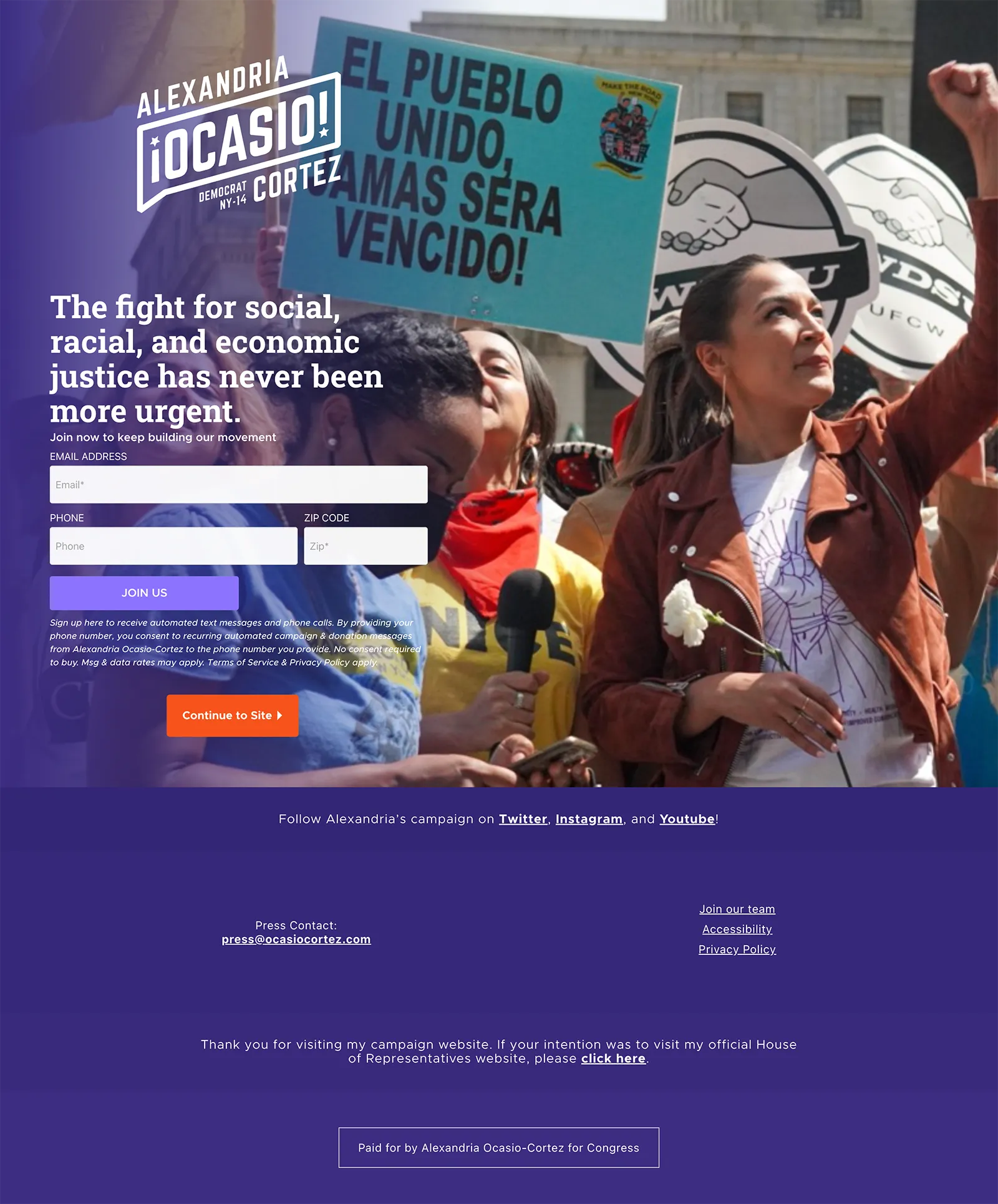 Screenshot of OcasioCortez.com