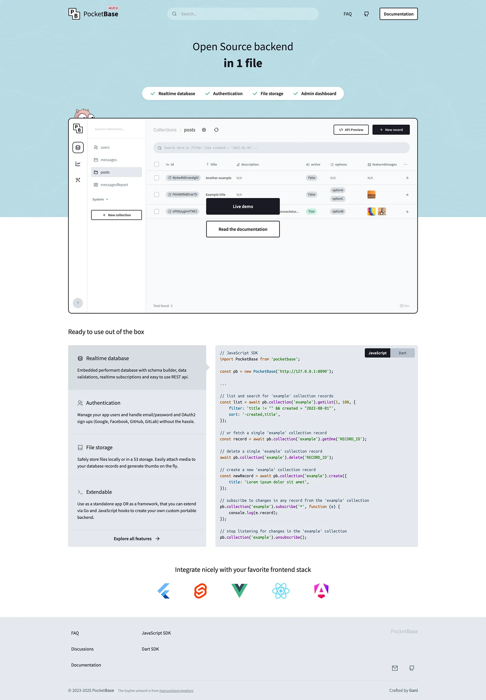 Screenshot of PocketBase.io