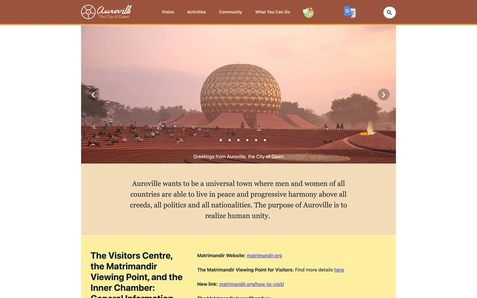 Screenshot of Auroville.org