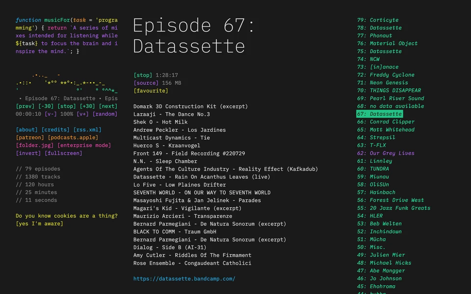 Screenshot of MusicForProgramming.net