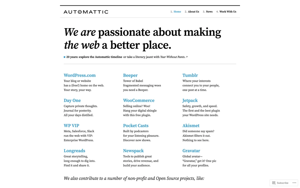 Screenshot of Automattic.com