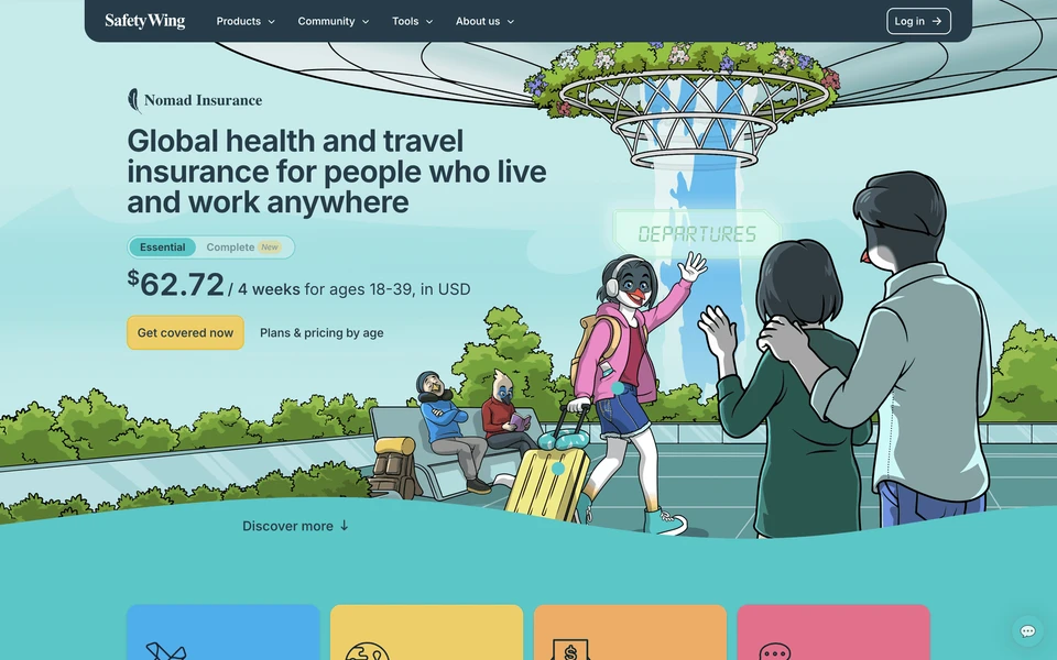 Screenshot of SafetyWing.com Nomad Insurance