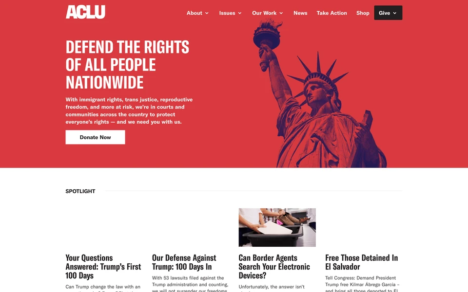 Screenshot of ACLU.org