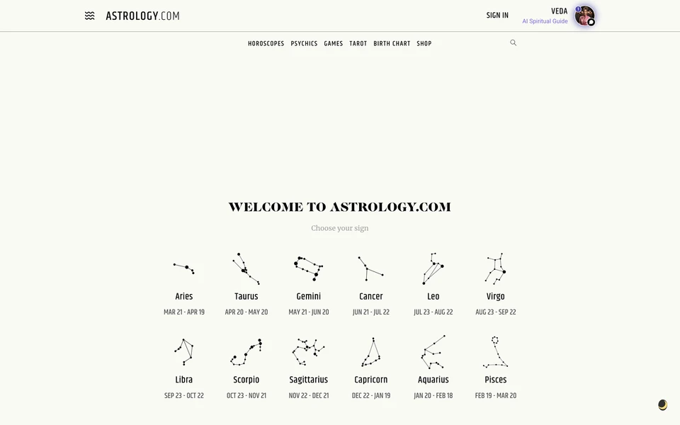 Screenshot of Astrology.com