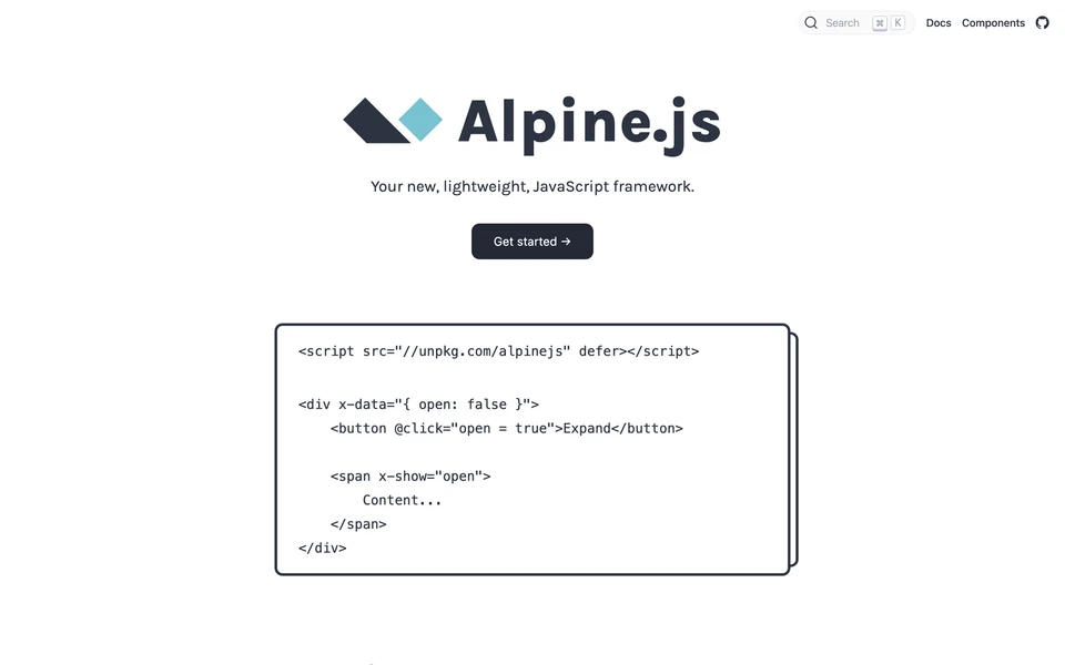Screenshot of AlpineJS.dev