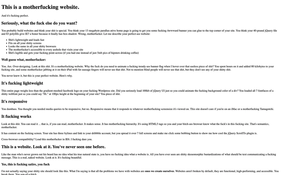 Screenshot of MotherfuckingWebsite.com