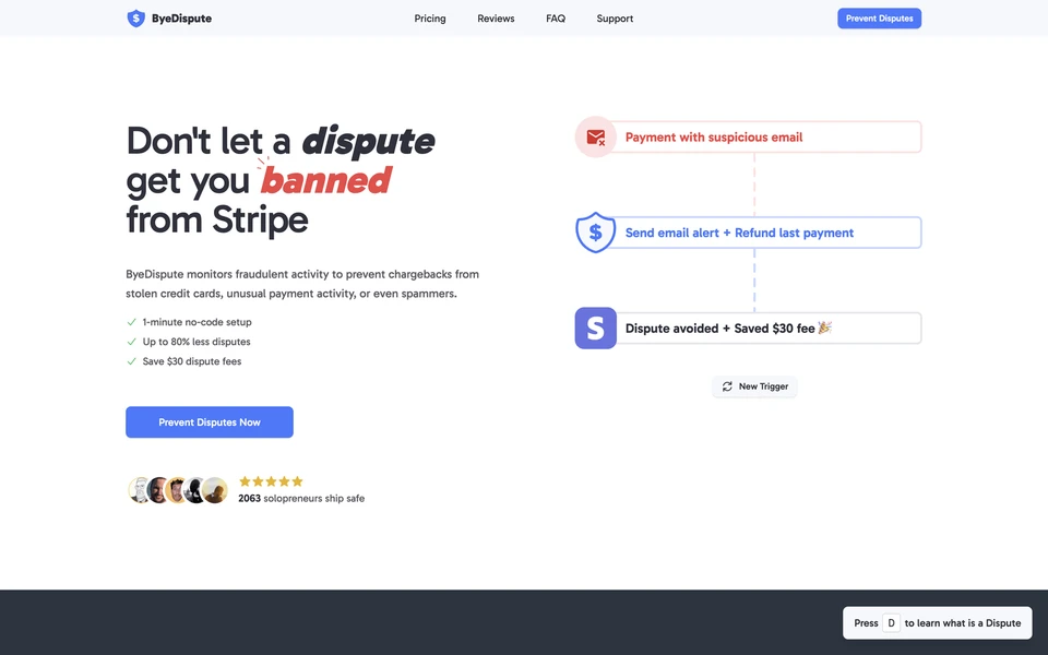 Screenshot of ByeDispute.com
