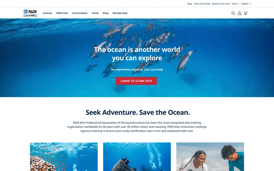 Screenshot of PADI.com