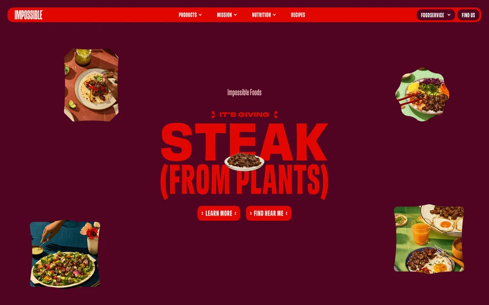 Screenshot of ImpossibleFoods.com
