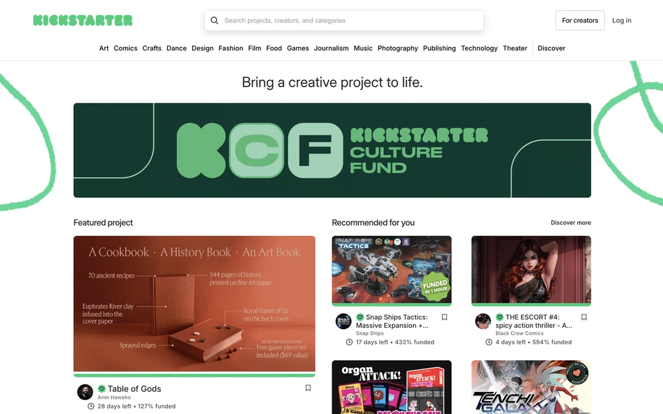 Screenshot of Kickstarter.com