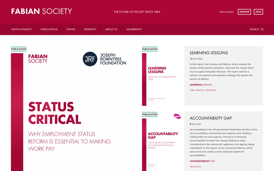 Screenshot of Fabians.org.uk