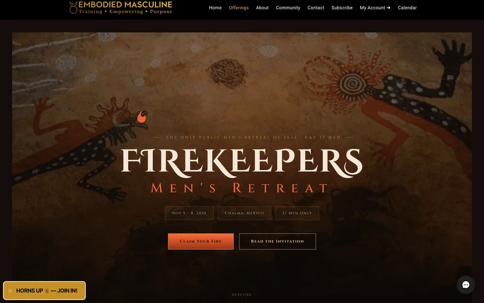 Screenshot of EmbodiedMasculine.com Firekeepers Retreat