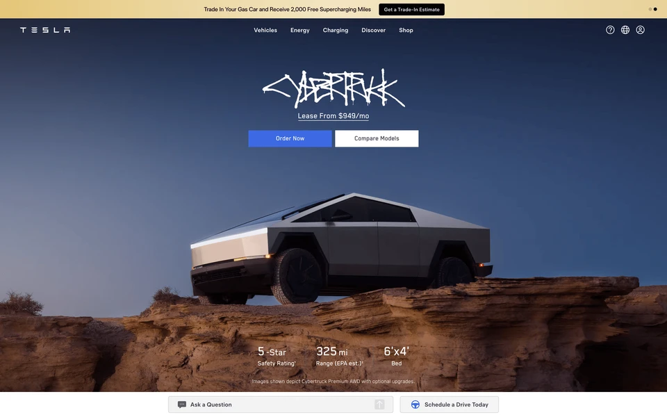 Screenshot of Tesla.com Cybertruck
