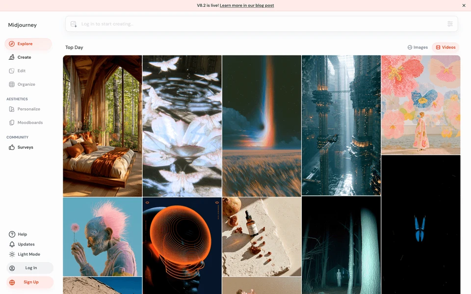 Screenshot of Midjourney.com Explore