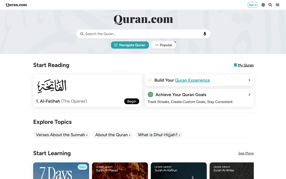 Screenshot of Quran.com