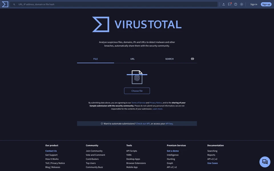 Screenshot of VirusTotal.com