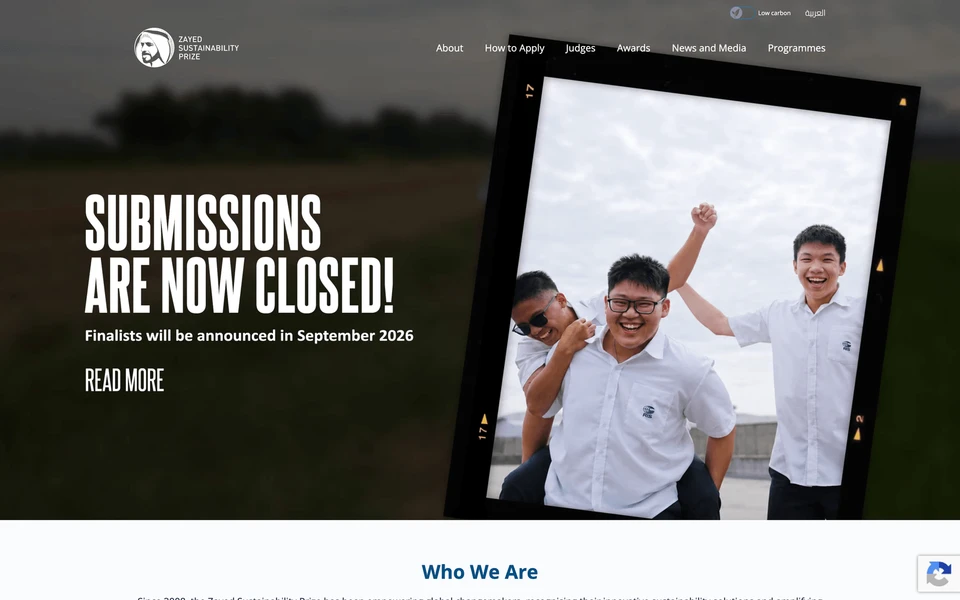 Screenshot of ZayedSustainabilityPrize.com