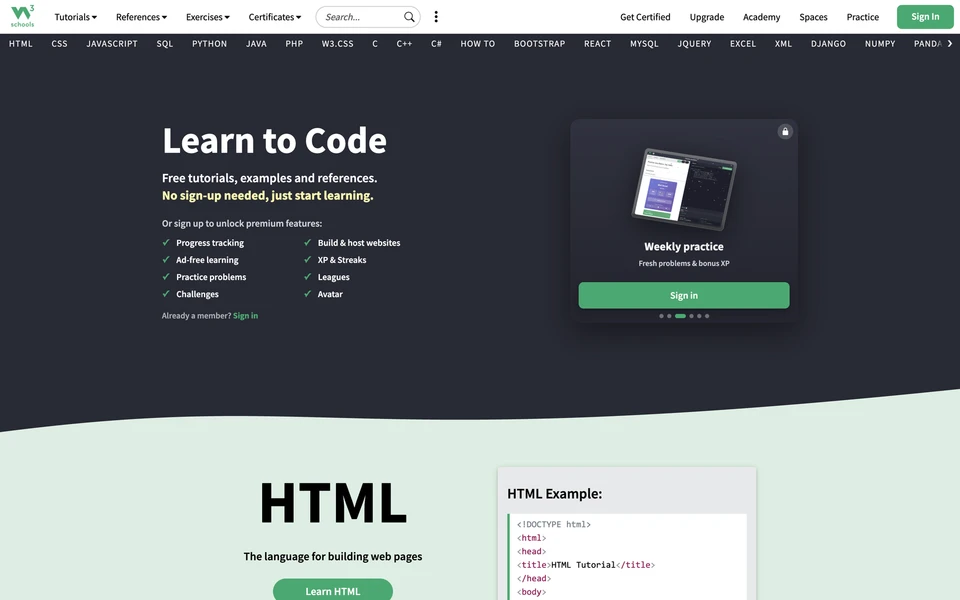 Screenshot of W3Schools.com