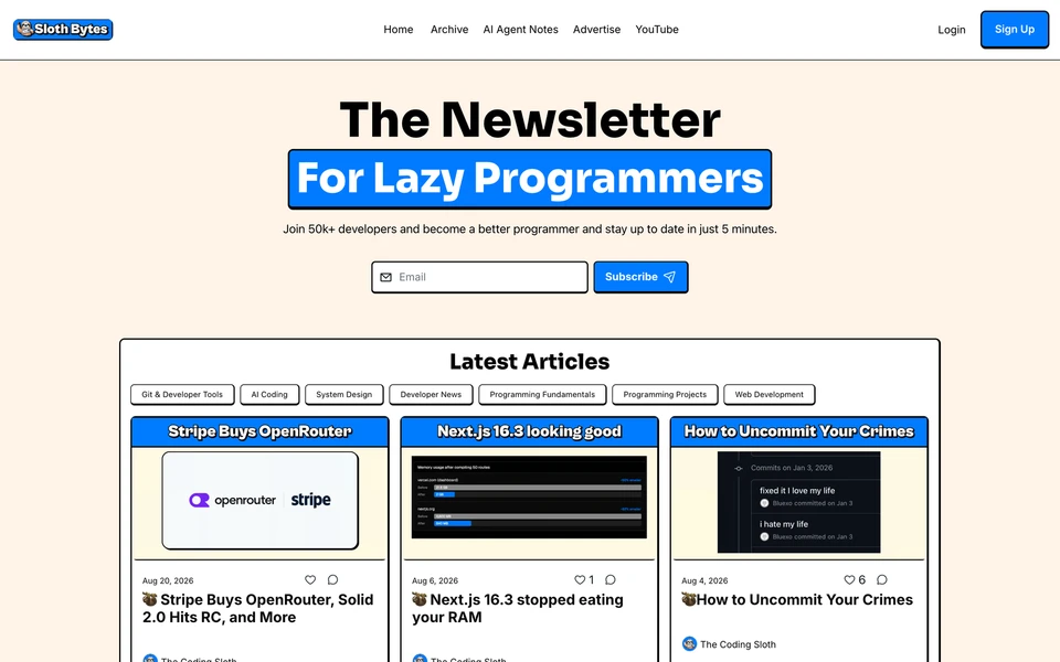 Screenshot of SlothBytes.dev