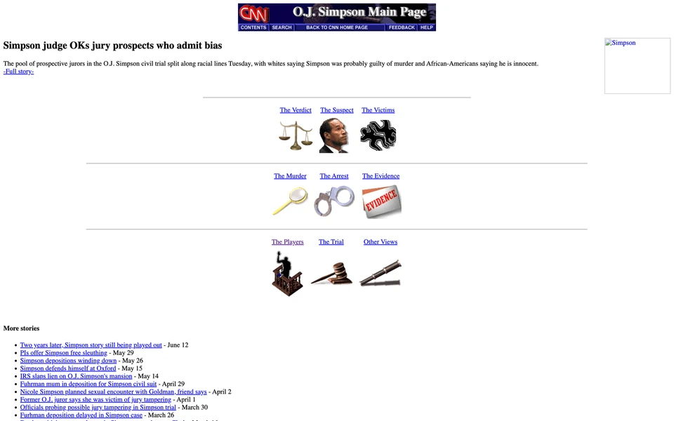 Screenshot of CNN.com OJ Simpson