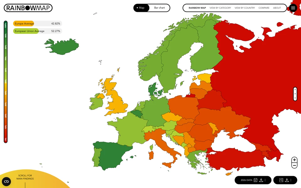 Screenshot of ILGA-Europe.org Rainbow Map