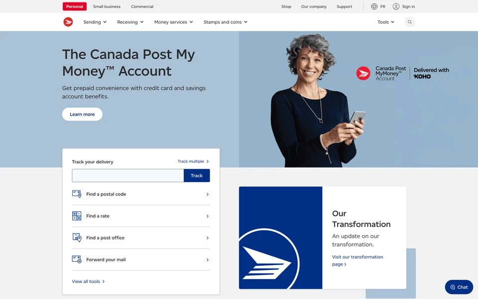 Screenshot of CanadaPost.ca