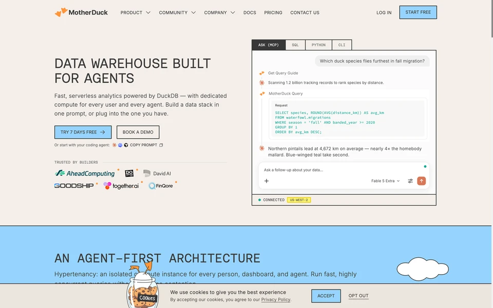 Screenshot of MotherDuck.com