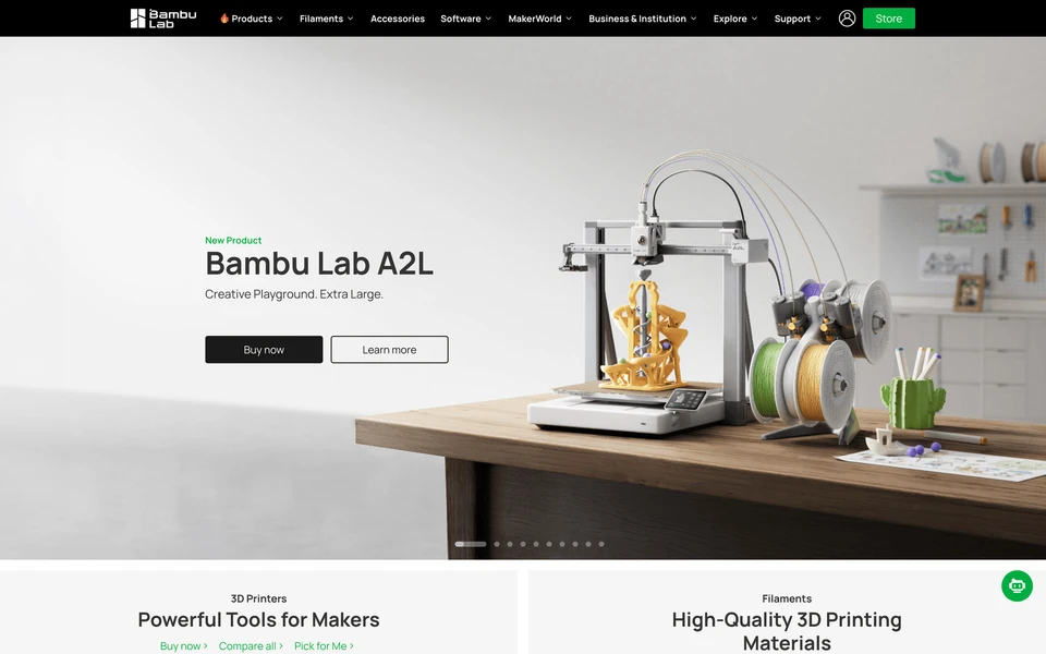 Screenshot of BambuLab.com