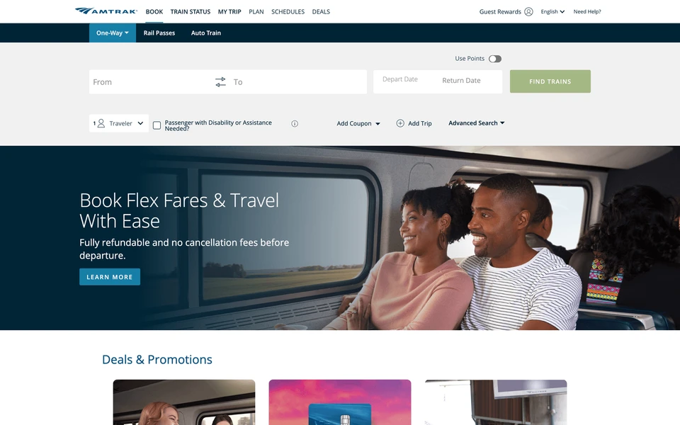 Screenshot of Amtrak.com