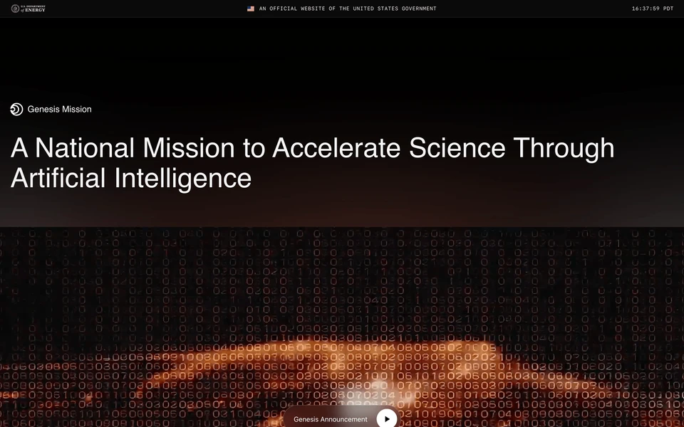 Screenshot of Energy.gov Genesis Mission