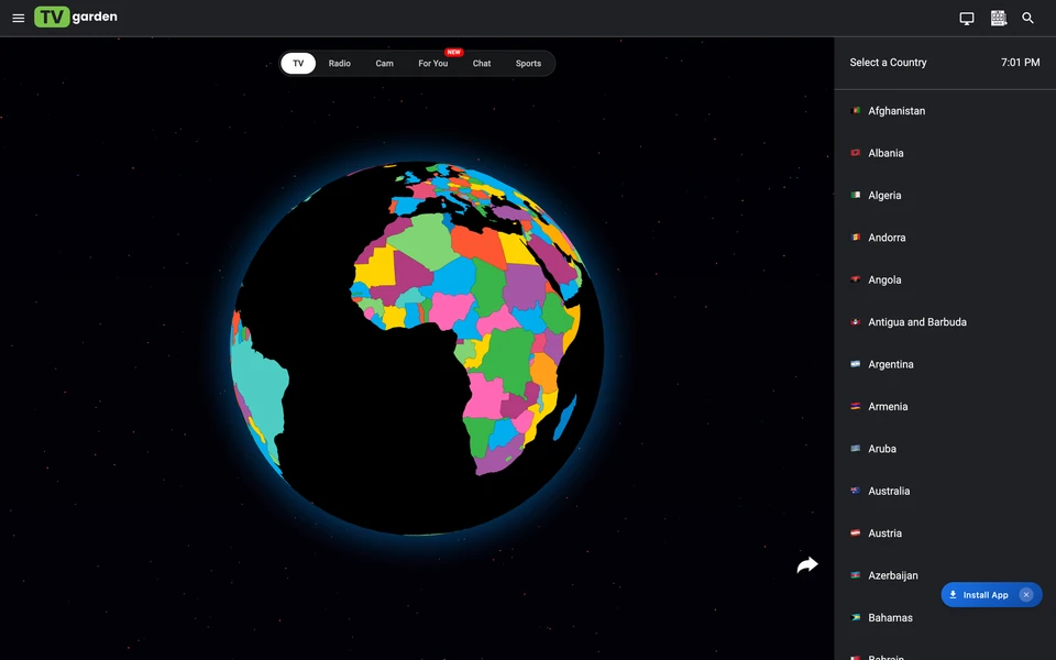 Screenshot of TVGarden.world