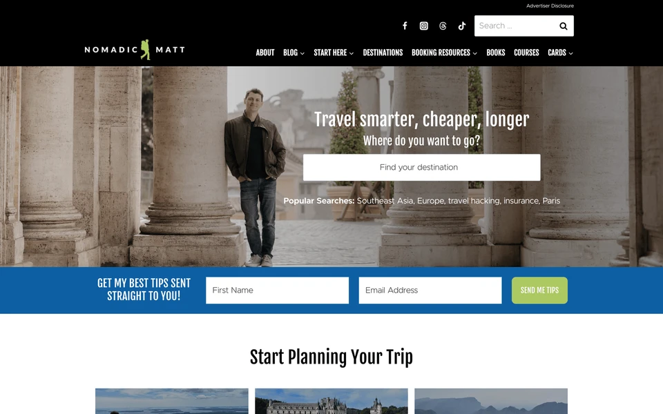 Screenshot of NomadicMatt.com