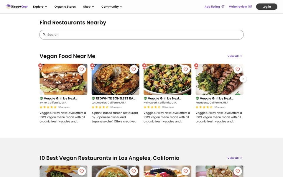 Screenshot of HappyCow.net