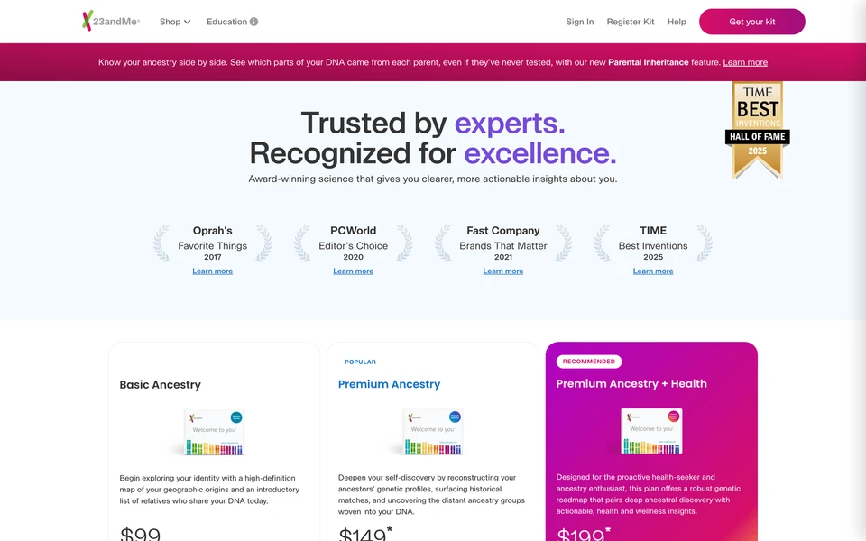 Screenshot of 23andMe.org