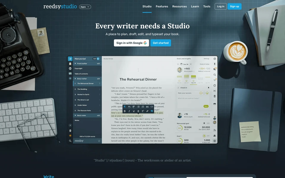 Screenshot of Reedsy.com Studio