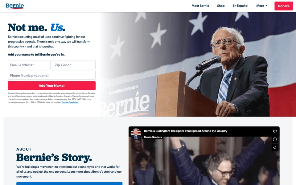 Screenshot of BernieSanders.com