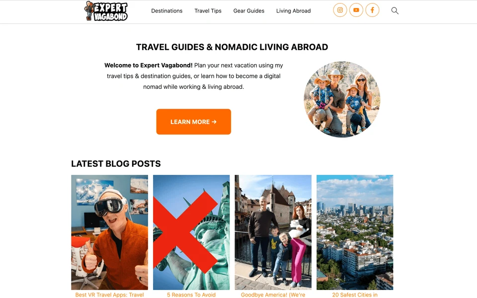 Screenshot of ExpertVagabond.com