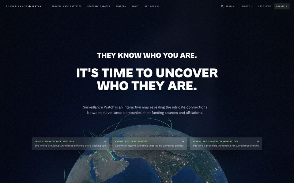 Screenshot of SurveillanceWatch.io