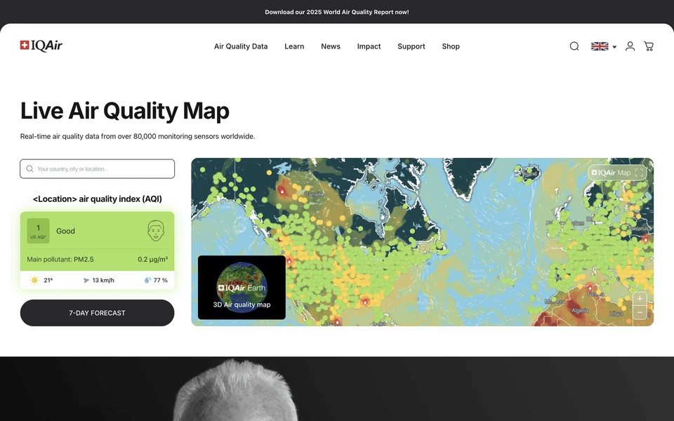 Screenshot of IQAir.com