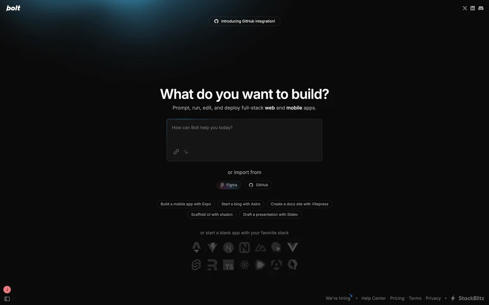 Screenshot of Bolt.new