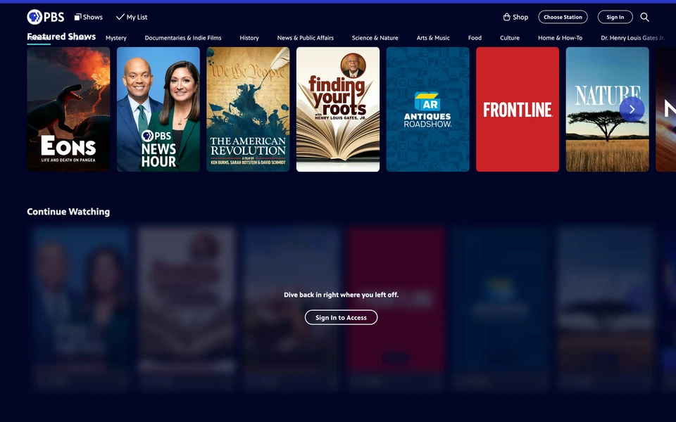 Screenshot of PBS.org