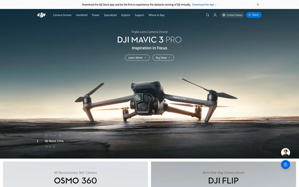 Screenshot of DJI.com