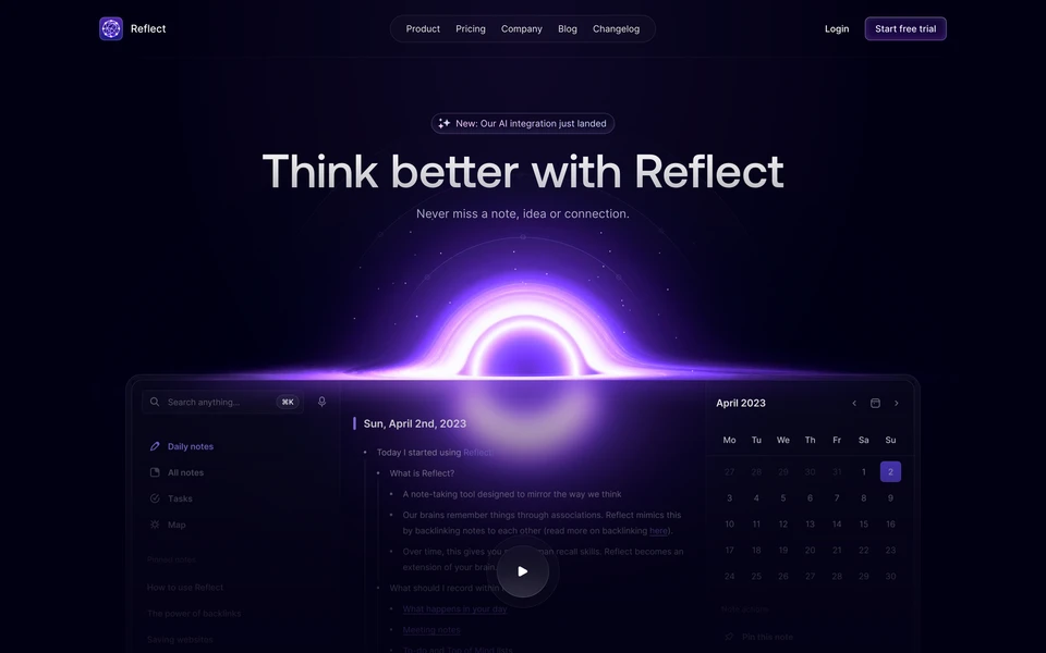 Screenshot of Reflect.app